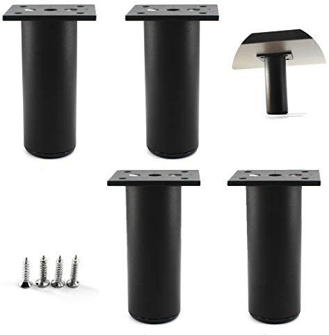 Lot de 4 pieds de meubles ronds noirs réglables en alliage d'aluminium 38 x 15 cm
