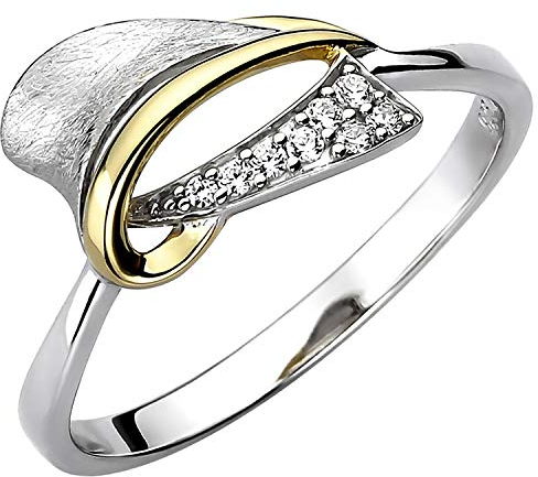 Jobo Damen Ring 925 Sterling Silber bicolor vergoldet eismatt 8 Zirkonia Silberring Größe 60
