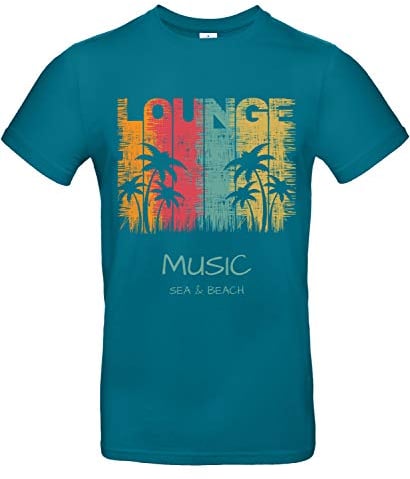Smilo & Bron Herren T-Shirt mit Motiv Lounge Music Bedruckt Türkis Diva Blue L
