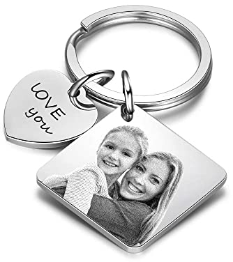Personalisiert Silber Schlüsselring zum Männer Frauen Kalender Datum Schlüsselanhänger Schlüsselring Foto Halter Text Angepasst Geburtstag Geschenk Denkmal Hochzeit (Herz-Quadrat-Kalender-Foto)