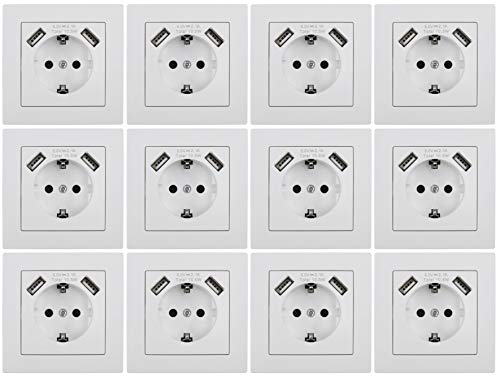 MC POWER - 12er Pack Steckdosen mit 2x USB + Rahmen | FLAIR | USB-Steckdosen Set mit 1-fach Rahmen in weiß, matt