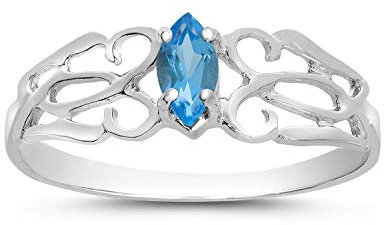 LXR 14k Weißgold Marquise Topas Filagree Ring 0.23 ct