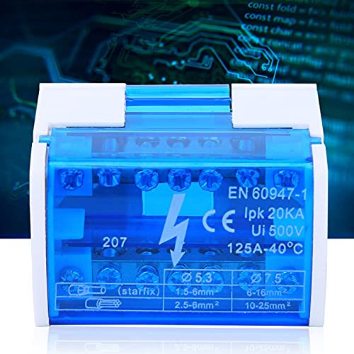 LANTRO JS Bloc Distribution Répartiteur 125A 500 V Pour Rail DIN ou Tableau Electrique Avec Bornes de Sortie et d'Entrée, Répartiteur Modulaire 7 fils