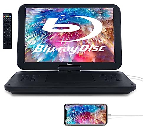 NAVISKAUTO Lecteur DVD Portable , 15.4 Grand Ecran avec Battrie supporte Disque blu-Ray Full HD 1080P,HDMI IN, Décodage de fichiers Audio Dolby, Lecture USB/SD/MMC,MP4/MKV,AV in AV Out