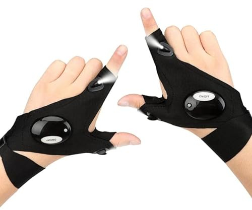 SLTX LED Flashlight Gloves - Men's 1 Pair, 2LEDs, Waterproof, Perfect for Fishing, Camping, Hiking, Cycling, Working in Darkness
