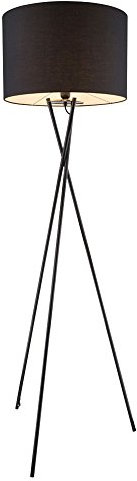 Stehleuchte 3-Bein Stativleuchte Textil schwarz Stehlampe Wohnzimmer, mit Schalter Metallgestell, 1x E27, DxH 54 x 160 cm
