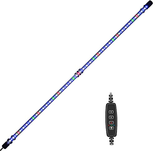 VARMHUS Luz LED Acuario Impermeable con un Temporizador,Lámpara para Acuario Sumergible 3 Modo de Luz&Nivel 10 Luz Ajustable, Luz Pecera LED con 3 Ciclo de Tiempo&4 Colores LED (92cm&Timing-Dimmen)