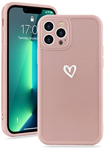 Micoden for iPhone 13 Pro Max Phone Case Cute Girls Silicone Shockproof Protective Bumper Cases with Love Heart Pattern Design for iPhone 13 Pro Max Pink