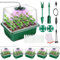 DUOLAM Bandejas Semilleros, 5 Piezas Mini Invernadero Germinador Plantas Bandeja de Plántulas con Controlador y Brillo Ajustable Luz de Solar, Bandejas de Germinación Reutilizables, Verde