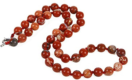 Treasure Bay Women's Handmade Gemstone Beaded Necklace 8mm Natural Rose Quartz, Tiger's Eye, Aquamarine, Agate necklace for Women Ladies and Girls (Jasper)
