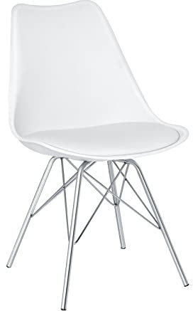 SAMPUR - Chaise Épura de Salle à Manger | Chaise de Bureau et de Salon Design Rétro Scandinave avec Coussin Intégré | Chaise de Salle d'Attente Rembourrée avec Pieds en Acier - Blanc