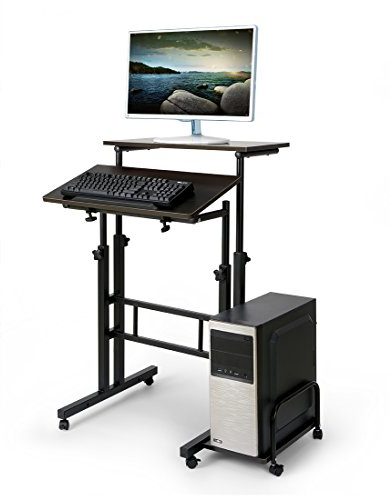 HLC Laptoptisch mit Rollen, Höhenverstellbar Mobiler Computertisch, Verstellbarer mobiler Stehschreibtisch, Studienarbeitsplatz, Computerarbeitsplatz mit Tastaturablage 60 * 54 * 70-115CM