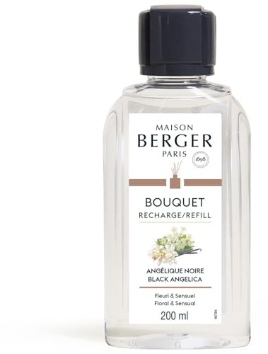 MAISON BERGER Reed Diffuser Refill Black Angelica 200 ml | Black Angelica 200 ml refill for reed diffusers, continuous diffusion around 4 weeks, no flame