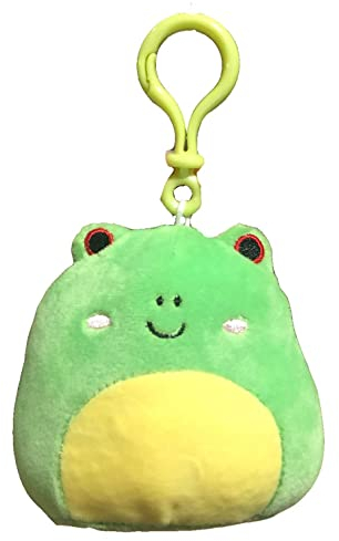 Squishmallow s Offizielles Kellytoy 8,9 cm Clip On Tasche Schlüsselanhänger Rucksack Clips Squishy weiches Plüschtier Tier (Wendy Frosch (rote Augen, gepunktete Rückseite))