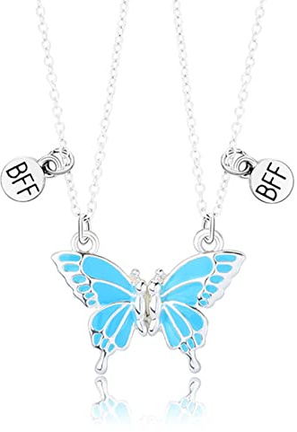 Best Friend Necklace - Friendship Gifts Butterfly Matching Bff Necklace for 2 Girls | Friendship Magnetic Necklace for Girls Women Teens Kids Jewellery Birthday Christmas friendship Necklace, Blue