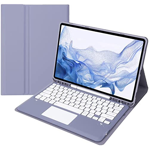Funda con Teclado para Samsung Galaxy Tab S7 FE (12,4) [SM-T730 / SM-T733 / SM-T736B], ratón con Panel táctil, Cubierta Trasera de TPU Suave, con Ranura para bolígrafo