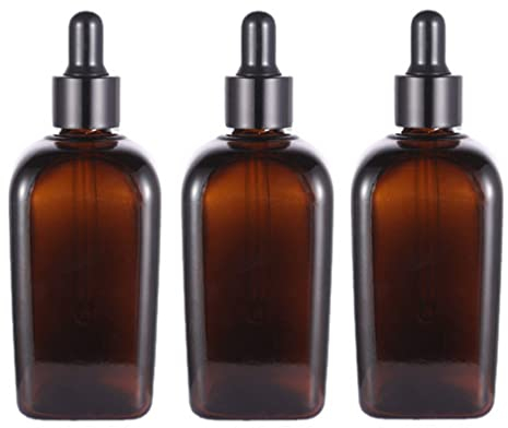 3 botellas de vidrio ámbar de 100 ml, 3.5 onzas, botellas vacías de tintura, con cuentagotas de ojos de vidrio, botellas de viaje, recipientes cosméticos para aceites esenciales Ámbar