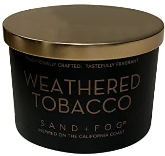 Sand + Fog Duftkerze – verwitterter Tabak – zusätzliche Düfte und Größen – 100 % Baumwolle, bleifreier Docht – luxuriöse Lufterfrischer-Kerzen im Glas – perfekte Wohnkultur – 340 g