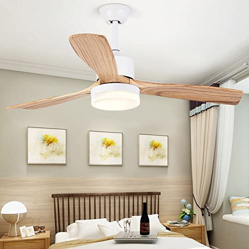 BININBOX Ventilateur de Plafond avec Télécommande avec LED Lumière dimmable pales en bois naturel (42 pouces, blanc)