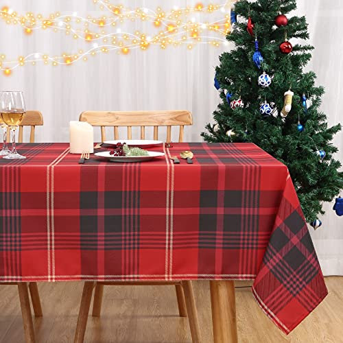 Hapterouse Weihnachten Tischdecke Wasserabweisend Tischtuch Kariert Abwaschbare Tischdecke Fleckschutz Tischtuch für Küche Esszimmer Tischdecke Weihnachtendeko Tischwäsche,137x179cm,Rot mit Schwarz
