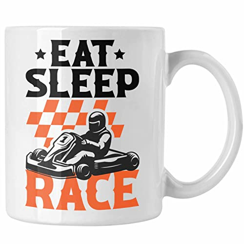 Trendation - Go Kart Fahrer Tasse Geschenk Eat Sleep Race Gokart Racing Rennfahrer (Weiß)