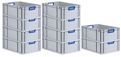 PROREGAL SuperSparSet 10x Eurobox NextGen Color | HxBxT 22x40x60cm | 44 Liter | Griffe blau offen | Verstärkter Boden | Eurobehälter, Transportbox, Transportbehälter, Stapelbehälter
