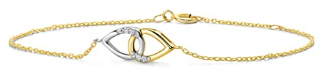 OROVI Damen Goldschmuck, Gold Armband Bicolor Doppel Tropfen Anhänger und Diamanten Brillanten 0.02 ct, 9 Karat (375) Gelb- und Weißgold 18 cm
