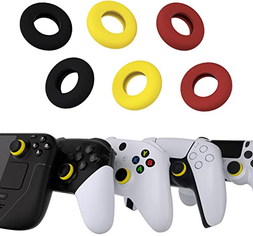 PlayVital 3 Paare Premium Stoßdämpfer Ring für Thumbstick | Zubehör Zielhilfe, für PS5/PS4/Switch Pro, für Xbox Series X/S, für Xbox One/360, für Steam Deck, Schwarz Rot Gold