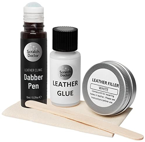 Scratch Doctor Compact Leather Repair Kit Patch, Fill, Glue & Recolour Scratches, Tears, Holes in Leather Furniture, Sofas, Car Seats (Chocolate)