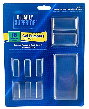 Clearly Superior Furniture Bumpers, Door Stops & Wall Protectors – Rectangle Variety Pack of 18, Small, Medium & Large – Shields Walls, Furniture, Appliances – Quiets Contact & Prevents Damage