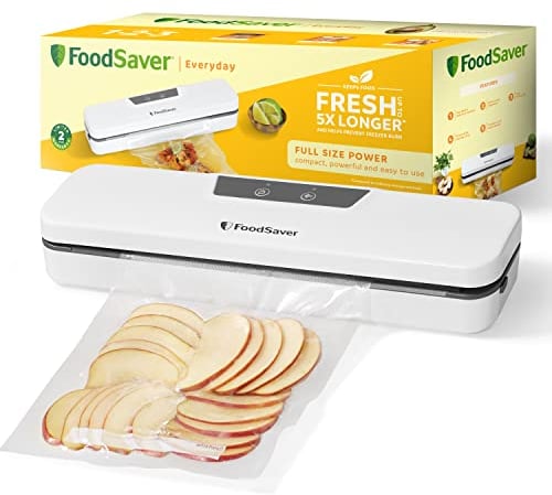 FoodSaver Everyday Vakuumiergerät | hält Lebensmittel bis zu 5X länger frisch | Vakuumierer in kompaktem Design für eine effiziente Aufbewahrung | mit 5 Vakuumierbeuteln (0,94L & 3,78L) | VS0290X