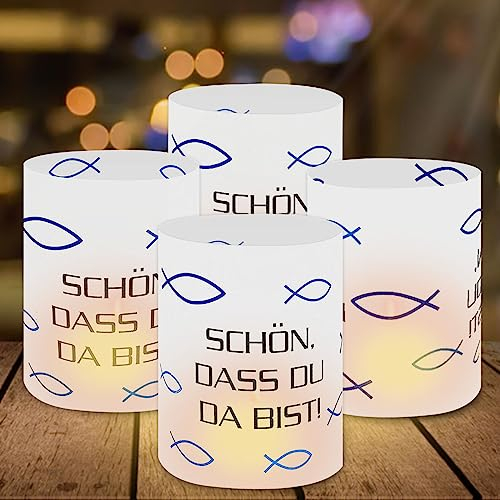 Windlicht Fisch Tischdeko, 15 Stück Mini Tischlichter Kerzen als Tischdeko, Fisch Lichthülle für Jungen und Mädchen Kommunion Konfirmation Taufe(Blau)