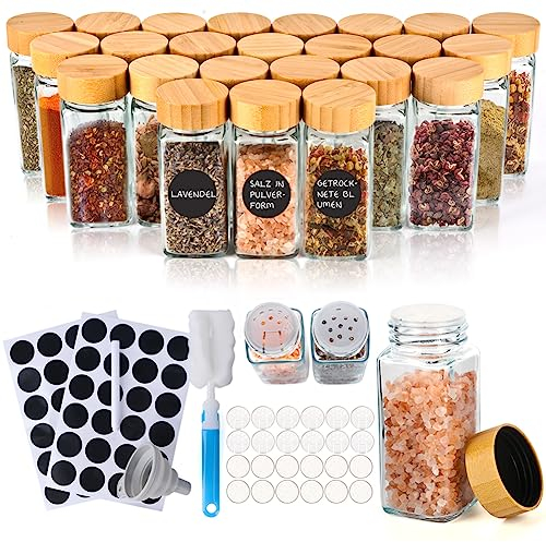 CLTPY Gewürzgläser eckig luftdicht 24er Set,120ml Gewürz Organizer,Gewürzstreuer,Gewürzbehälter Spice Jars,Gewürzdosen,Küche Aufbewahrung & Organisation,für Badezimmer und Küchen