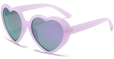 RUNHUIS Mode Polarisiert Herz Sonnenbrille Damen Herren Niedlich Herz-Form Vintage Retro Fee Schattierungen für Party Lila/Lila gespiegelt