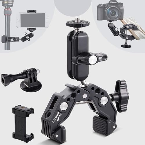 Aitteel Super Clamp Mount Desk Selfie Stick Stativ Stand Gimbal Rod 360 Ballhead Magic Arm mit 1/4 3/8 Port Extension Holder Adapter für LED Licht Monitor Canon Nikon DSLR GoPro DJI (CP-13)