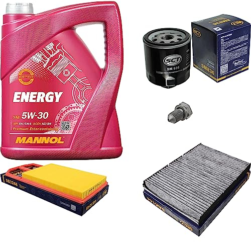 Inspektionspaket Wartungspaket Filterset mit 5 L Motoröl Energy 5W-30, Ölfilter, Luftfilter, Innenraumfilter (Aktivkohle), Verschlussschraube