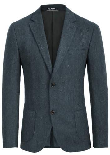 PJ Paul Jones Veste en Tweed pour Homme, Blazer Vintage en mélange de Laine, Coupe Sport à Deux Boutons, Motif Chevrons, Bleu Marine, Taille L