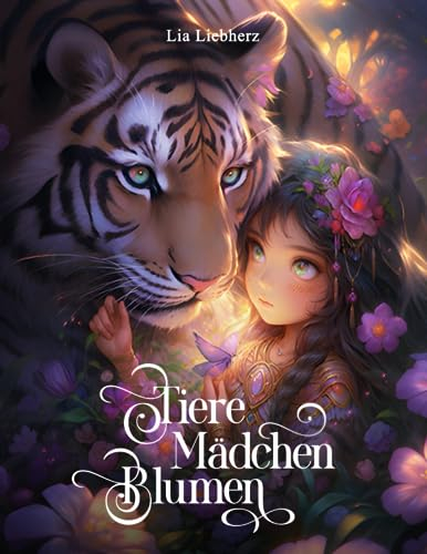 Tiere Mädchen Blumen – Malbuch für Mädchen und Erwachsene: 50 märchenhafte Motive über die Liebe zwischen Mensch und Natur