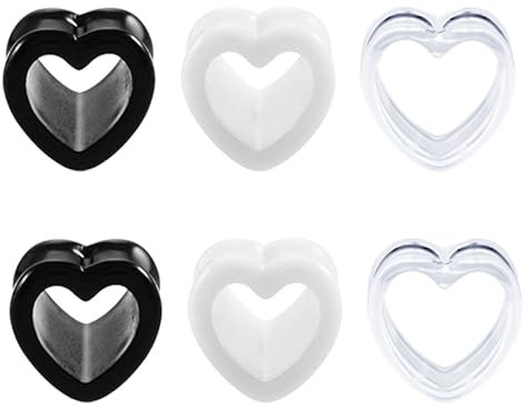 AVYRING Extenseur d'Oreille Flexible en Silicone, Ensemble de 6 Extenseurs de Forme de Cœur avec Couleur Claire, Noire et Blanche, Bijoux d'Élargissement de l'Oreille pour Hommes et Femmes de 10mm