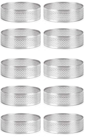 Luntfeiy Lot de 10 anneaux à tartes ronds avec trous en acier inoxydable pour fruits, quiches, tartes, mousses, 7 cm