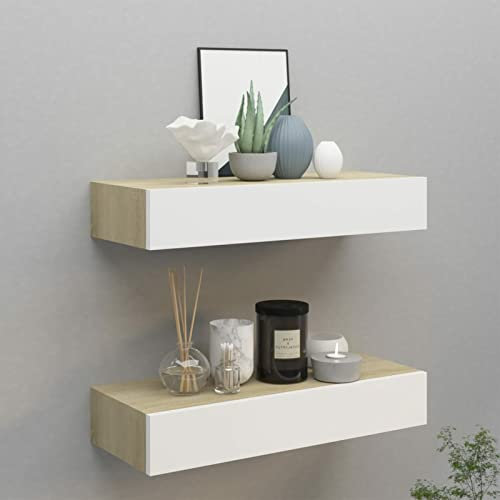 Wandschubladenregale 2er Set Eiche Weiß 60x23,5 cm