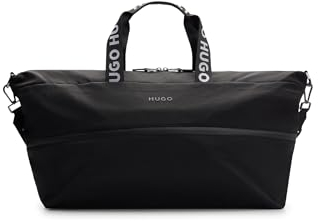 HUGO Herren Luka Holdall Weekender mit Logo-Schriftzug, Logo-Webriemen und Reißverschluss Schwarz Stck