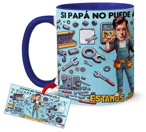 Kembilove Taza personalizada con caricatura y nombre para Papá - Tazas para padres - Tazas originales para regalar - Día del Padre regalos - Tazas desayuno en cerámica 350ML (Manitas)