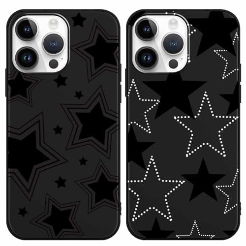 Foonary 2 Pack Black Print Phone Case Compatible with iPhone 14 Pro Max 6.7, Slim Soft Silicone with Fashion Star Design Aesthetics Pattern Cases, Shockproof Bumper Protector Cover