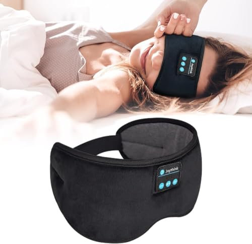 Joythink Sleep Headphones Eye Mask Wireless Bluetooth Soft Headband for Sleeping Travel Adjustable Washable Music Eye Cover with Speaker Microphones Black