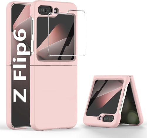 Astter for Samsung Galaxy Z Flip 6 Case with Screen Protector Galaxy Z Flip6 Hard PC Silicone Slim Anti-Scratch Shockproof Protective Cover for Samsung Flip 6 Phone Case-Pink