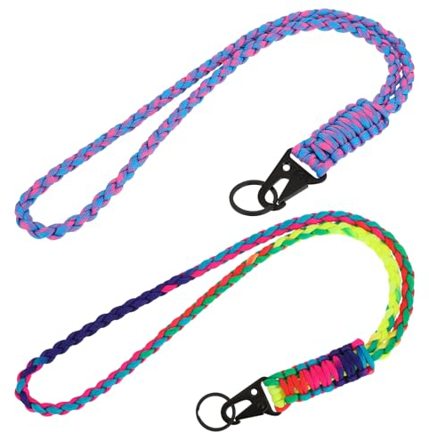 Hariendny 2 Stück Paracord Schlüsselanhänger Bunt Paracord Lanyard Lang Umhängeband Lang Neck Schlüsselband mit Karabiner für Kamera Handy Schlüssel Ausweise Taschenlampe