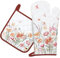 Arquiel Pink Flower Oven Mitts and Pot Holders -100% Cotton, Heat Resistant Extra Long Oven Gloves & Hot Pads for Cooking BBQ Grilling Baking Gift, Set of 2