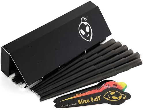 Alien-Puff Schwarz Vorgedrehte cones, 40 Packs Black Pre Rolled Cones, (110 mm King Size Papiers Cones) Long Rolling Papiers, Mit Tips & Packschläuchen Enthalten Langsam Brennend und Ultradünn