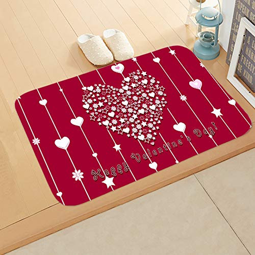 Red Star Heart Door Mat Indoor and Outdoor Rug for Living Room and Bedroom Thicken Polyester Carpet Non Slip and Washable Large Size 100x120cm